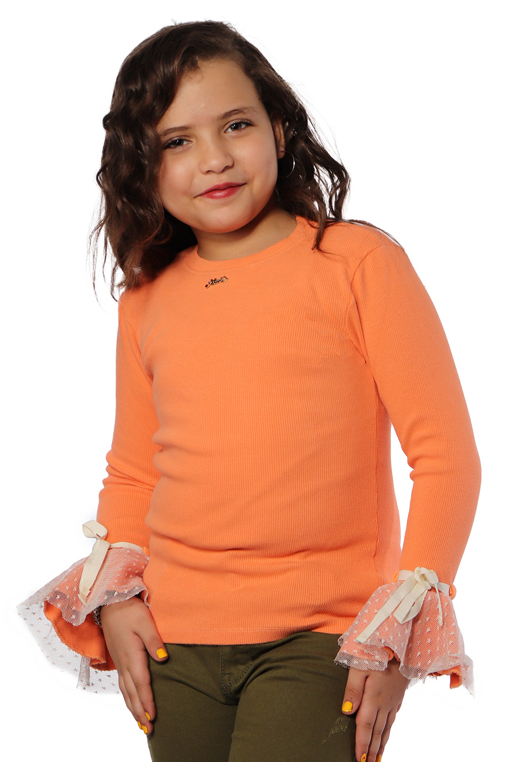 Orange Pullover with Flared Sleeves